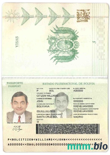 Przykład paszportu Boliwii w formacie PSD, w pełni edytowalny